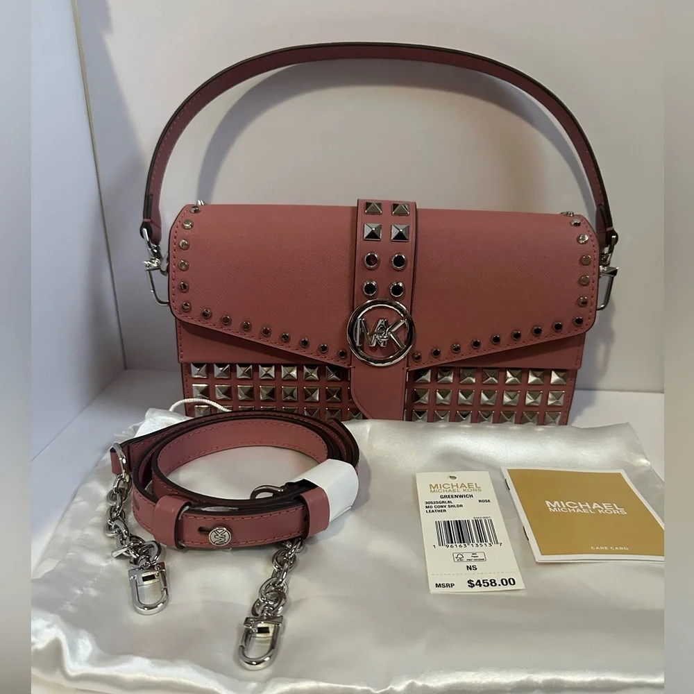 Michael Kors New Rose Pink Saffiano Leather Greenwich Convertible Shoulder Bag